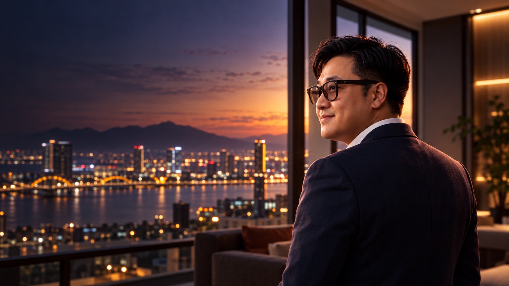 Nhiệt Thành quan sát thành phố từ một không gian bất động sản